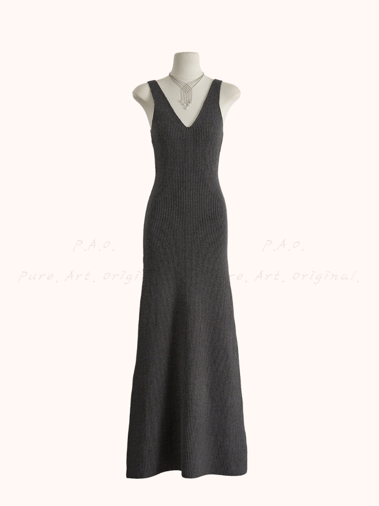 Slim Knit V-Neck Sleeveless Maxi Dress