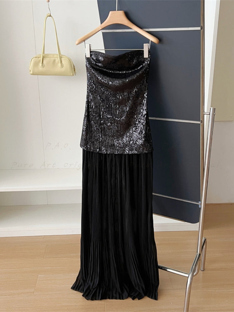 Sequin Strapless Tulle Floor-Length Gown