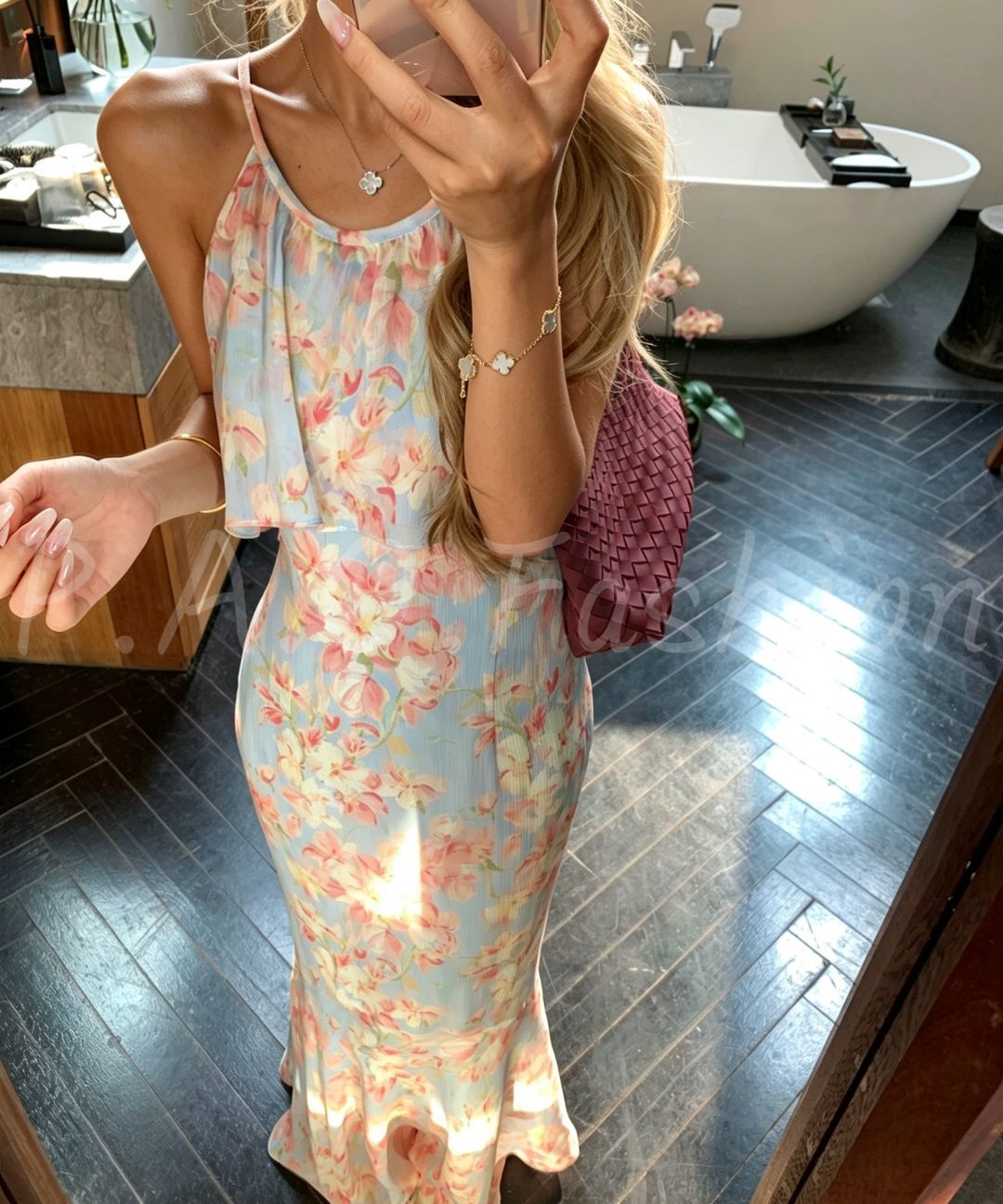 Ruffle Halter Floral Mermaid Maxi Dress