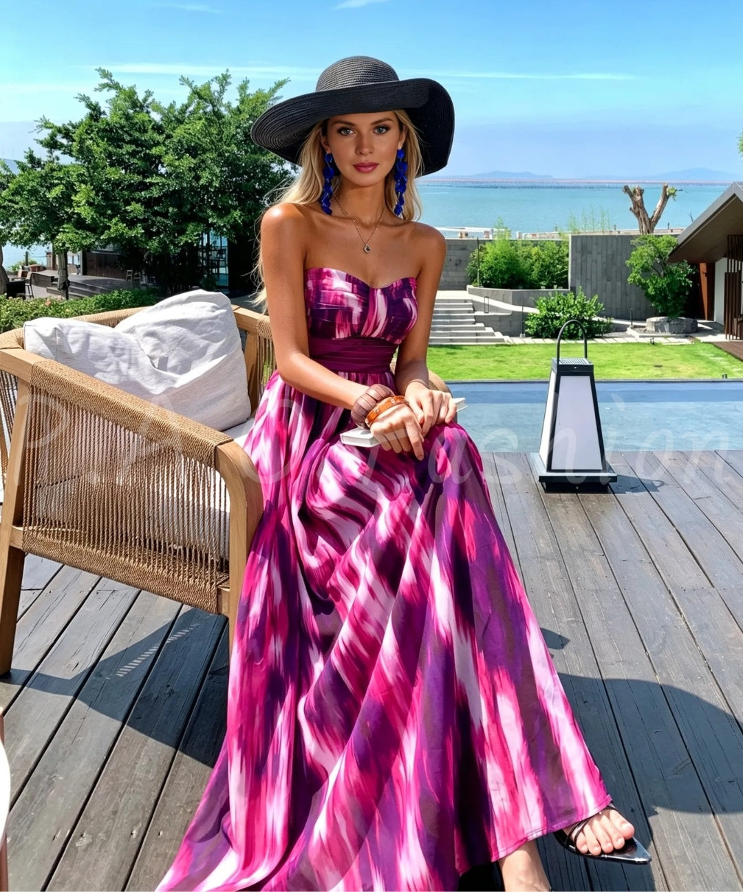 Convertible Strapless Tie-Dye Chiffon Maxi Dress