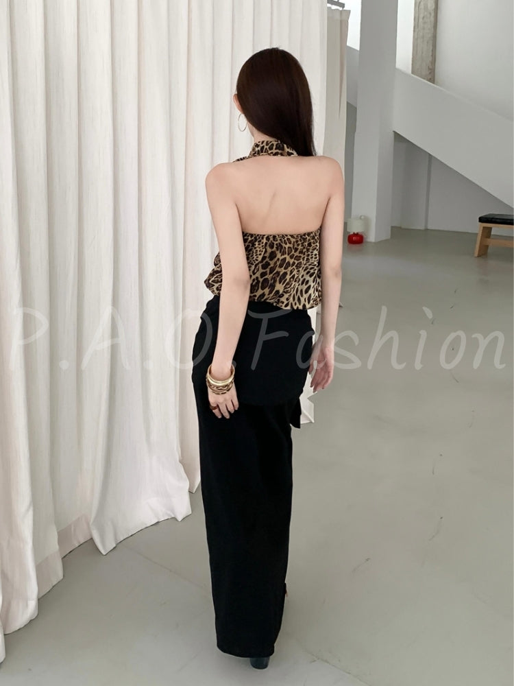 Leopard Halter Backless Top