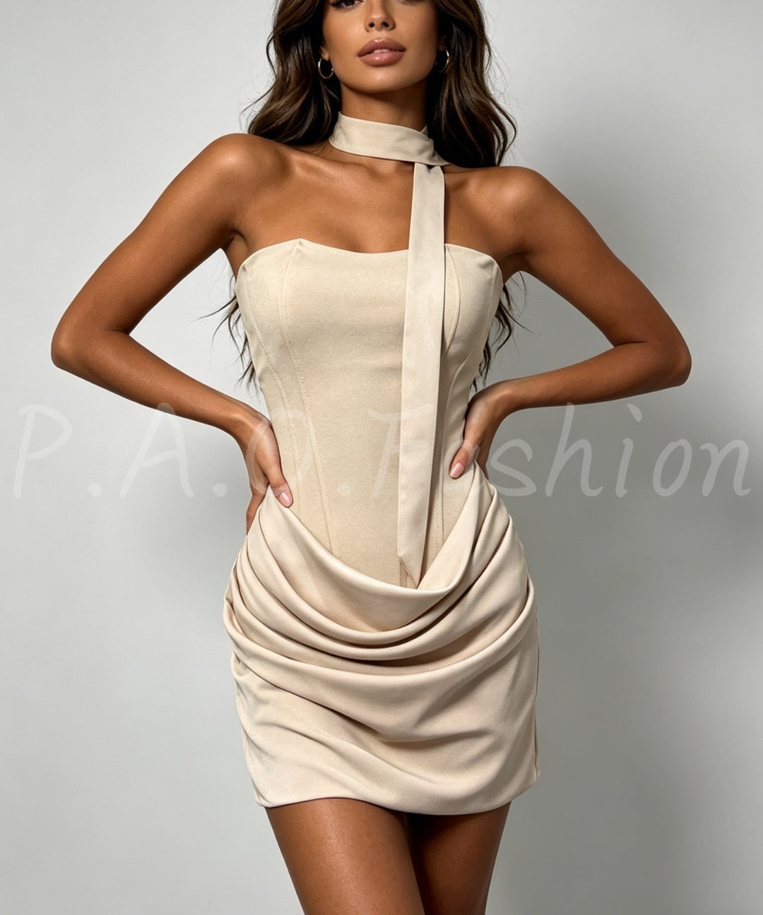 Satin Halter Bandeau Dress[Available Now]