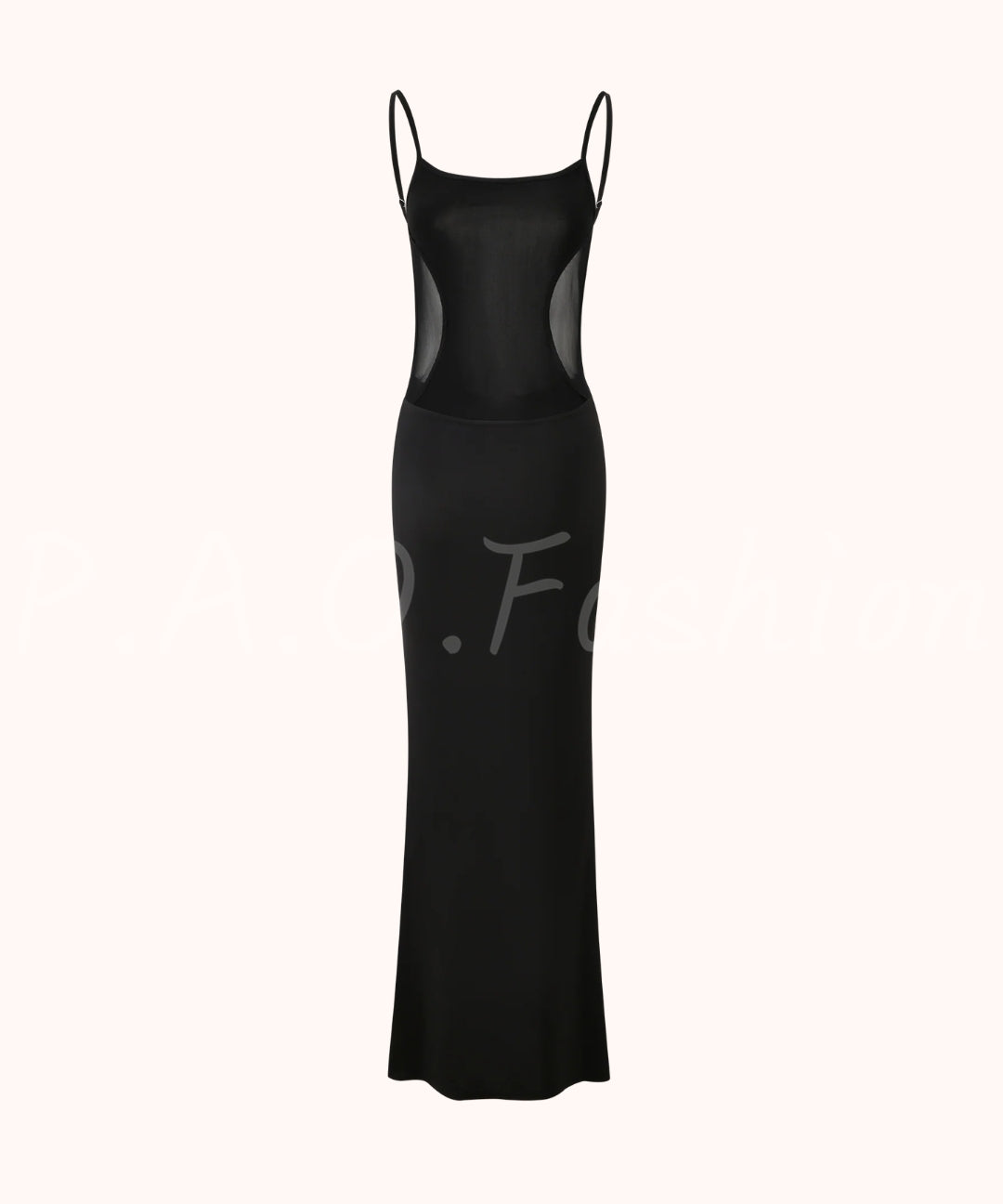 Sheer Mesh Panel Backless Slip Maxi Dress[Available Now]