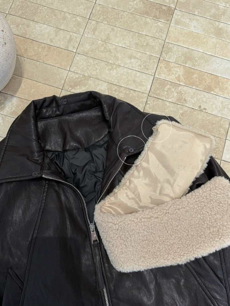 Notched Collar Leather-Style Jacket
