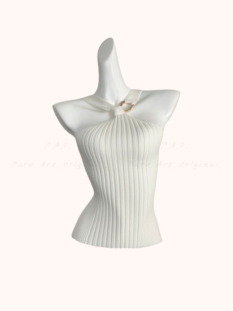 Halter Neck Knit Tank Top