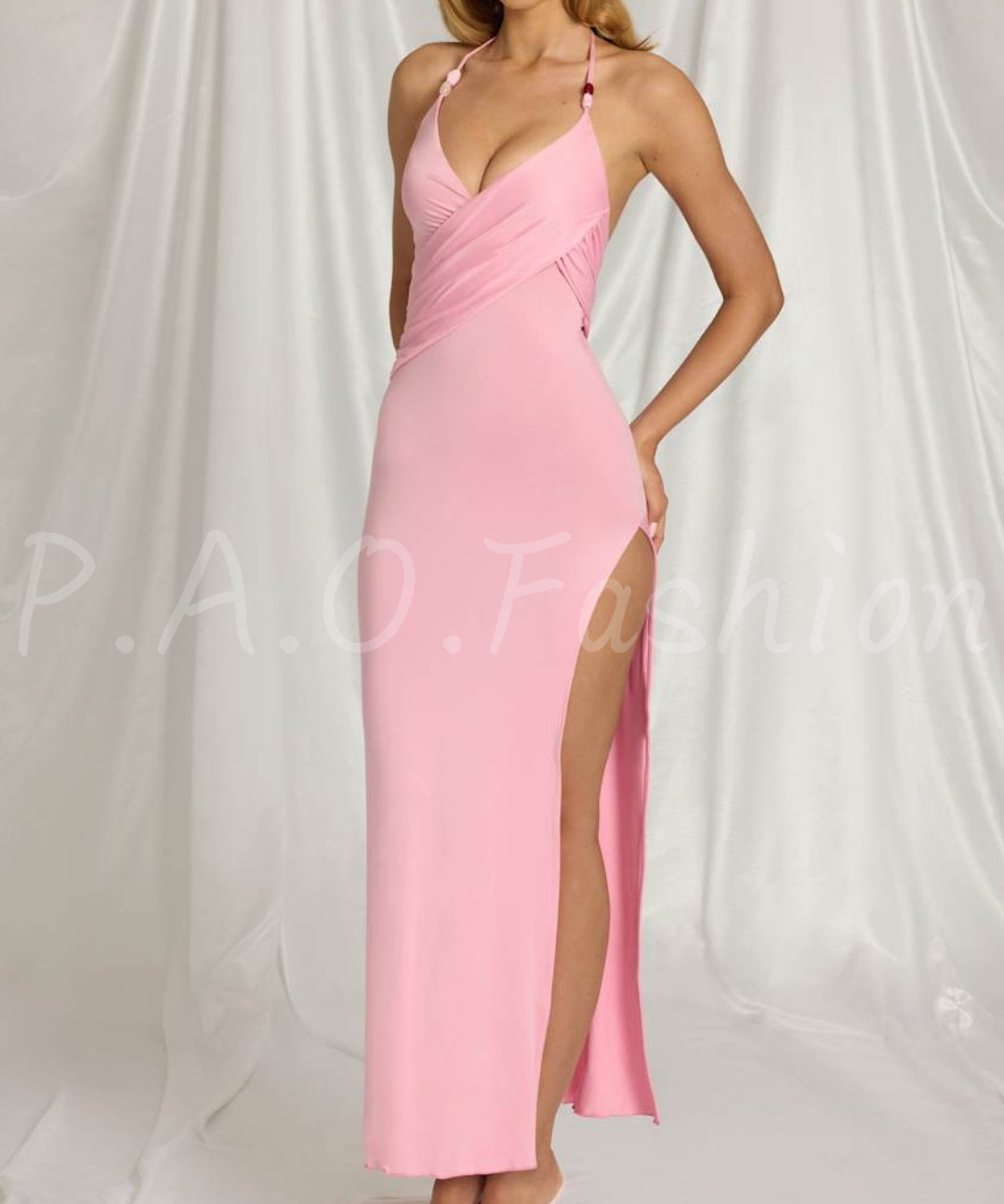 Halter Neck Backless Slit Maxi Dress[Available Now]