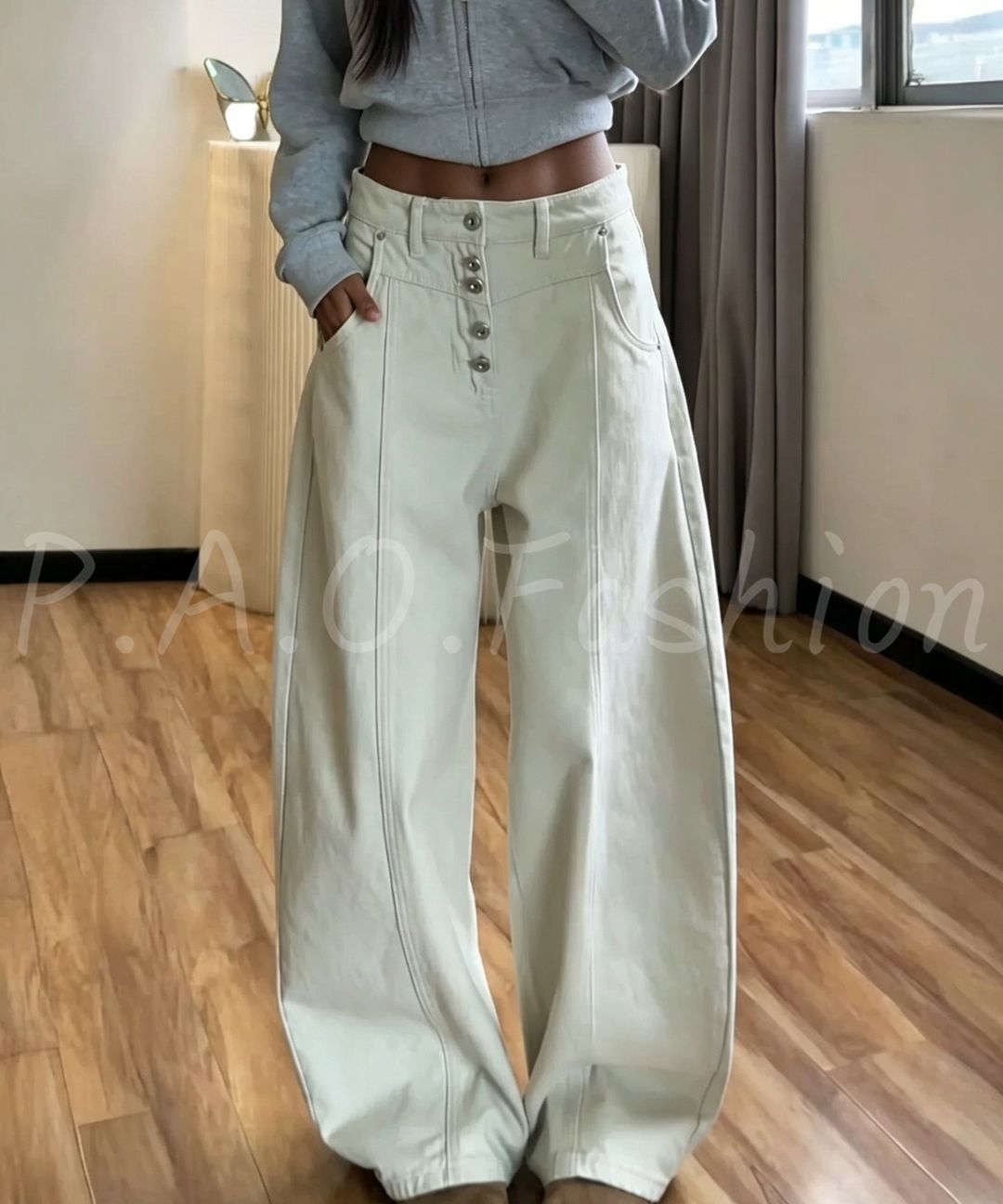 High Waist Button Front Wide Leg Jeans