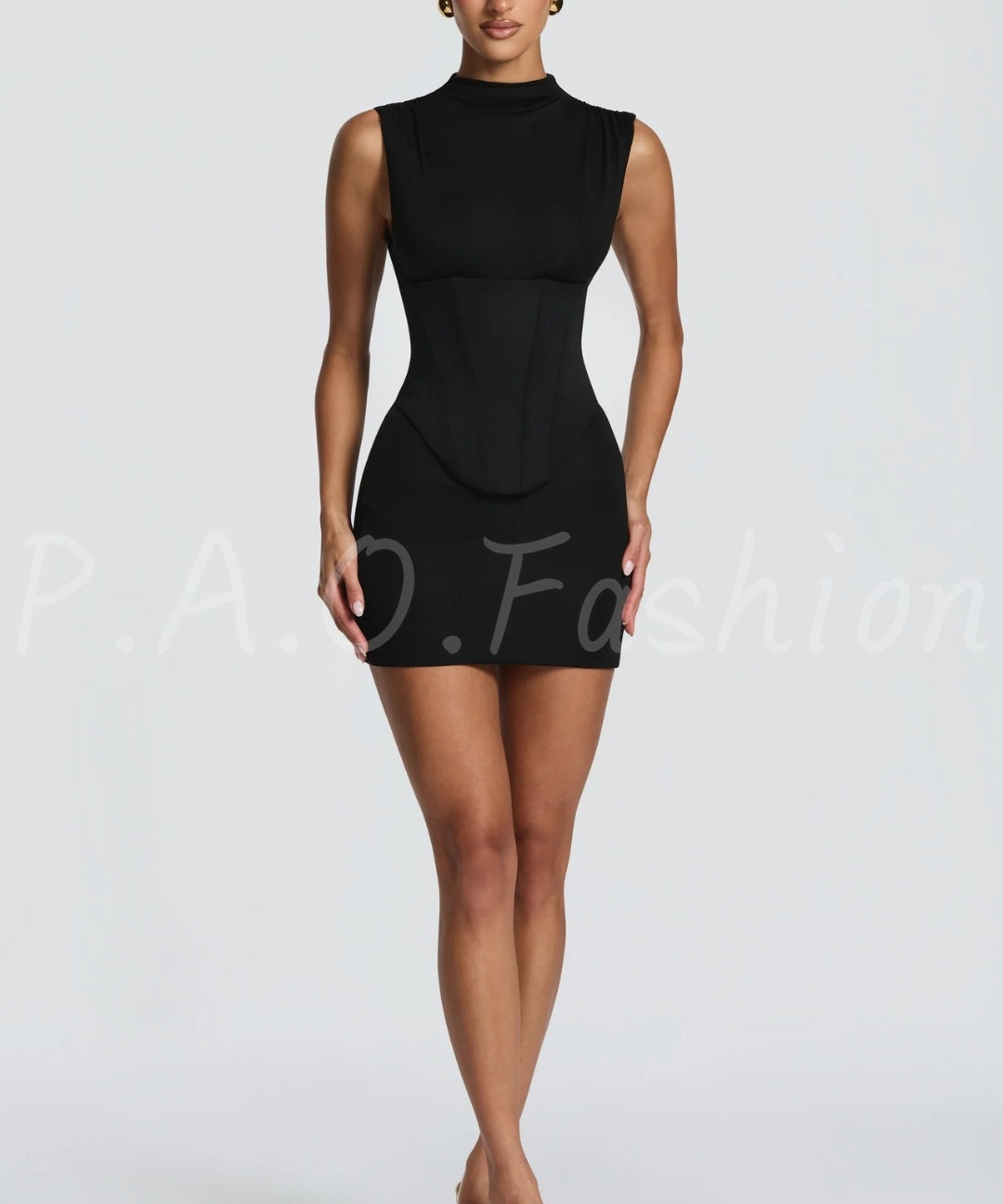 High-Neck Bodycon Mini Dress[Available Now]