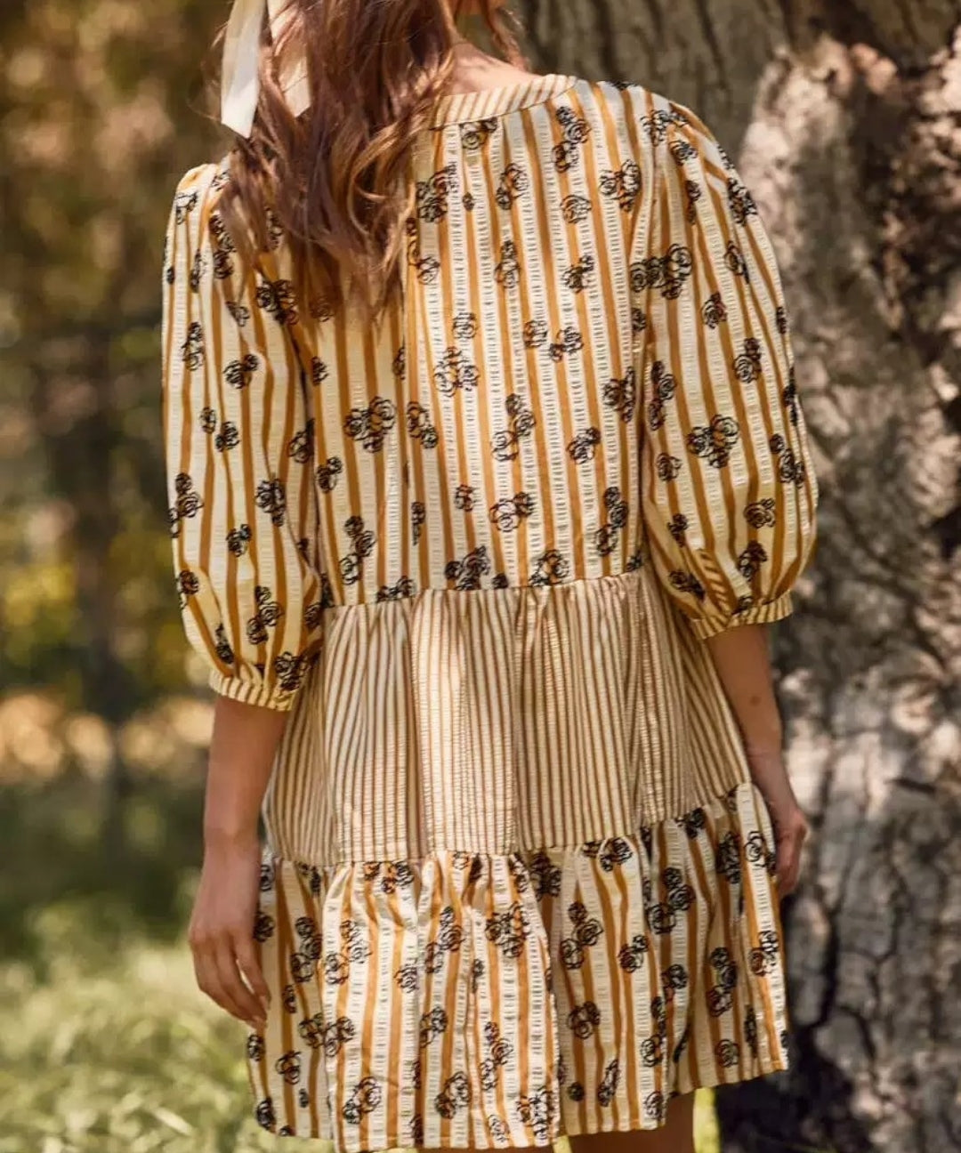 Striped Floral Embroidered Babydoll Dress