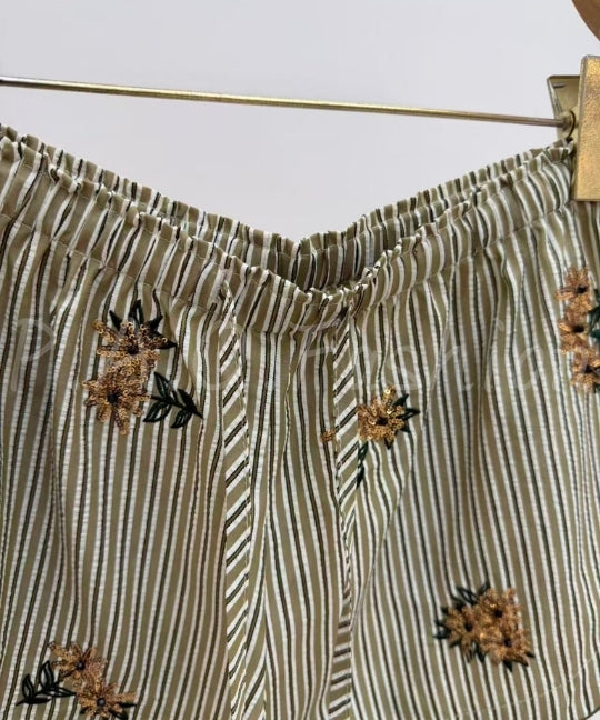 Striped Embroidered Shirt & Shorts Set[Available Now]