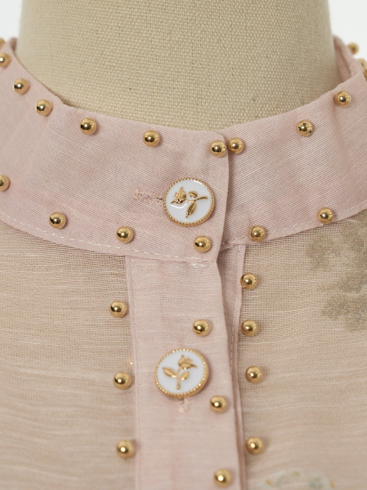 Vintage Print Collar Top & Flared Mini Skirt 3-Piece Set