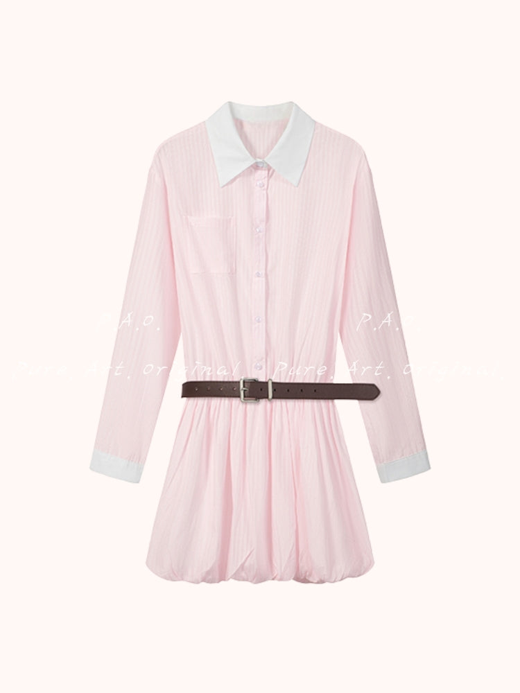 Blush Stripe Bubble Hem Shirt Dress