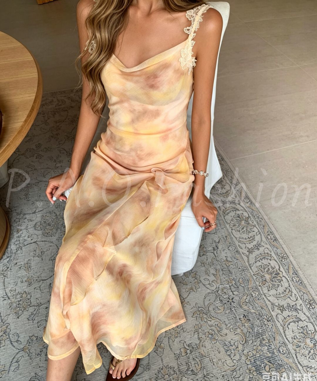 Watercolor Lace Strap Mermaid Dress