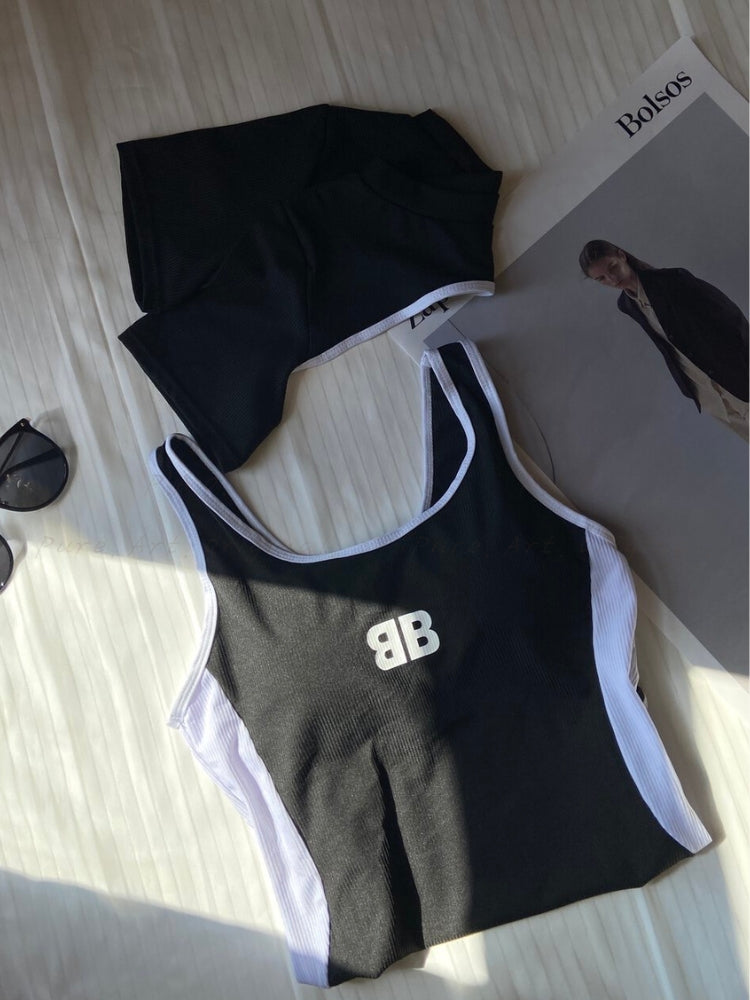 Black & White Colorblock One-Piece Swimsuit Set