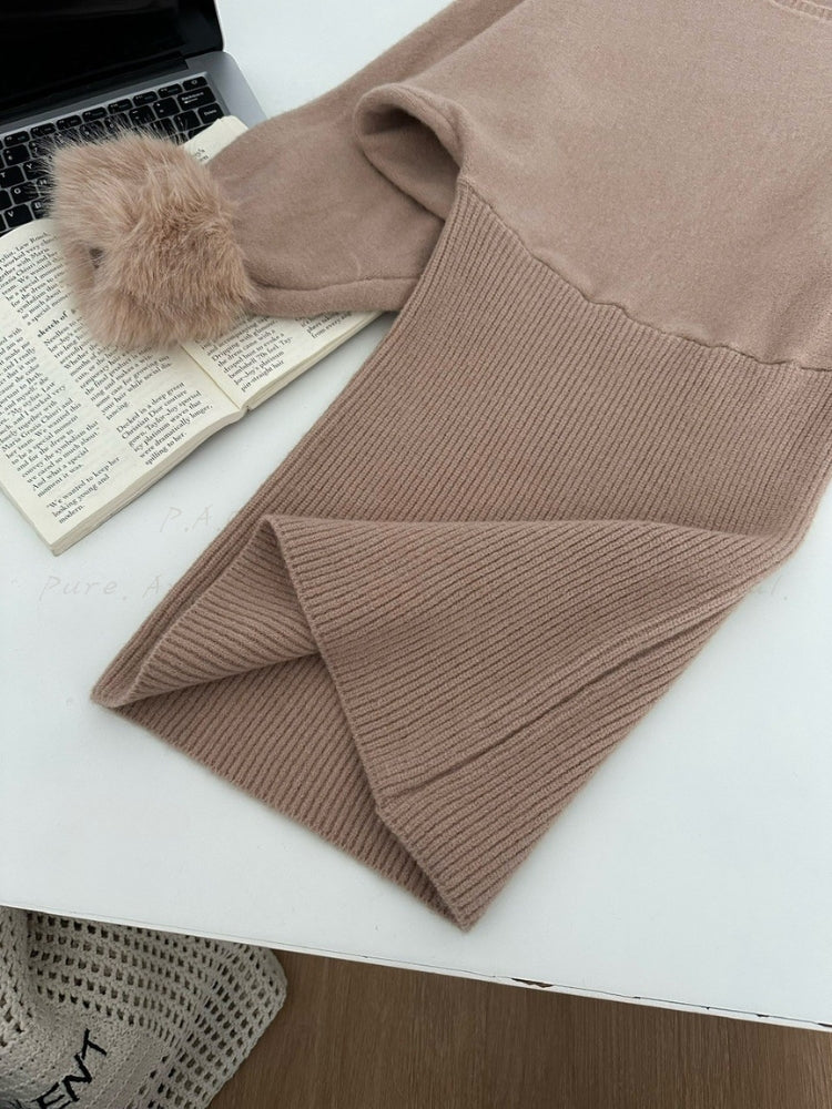 Eco Faux Fox Fur Off-Shoulder Knit Mini Dress