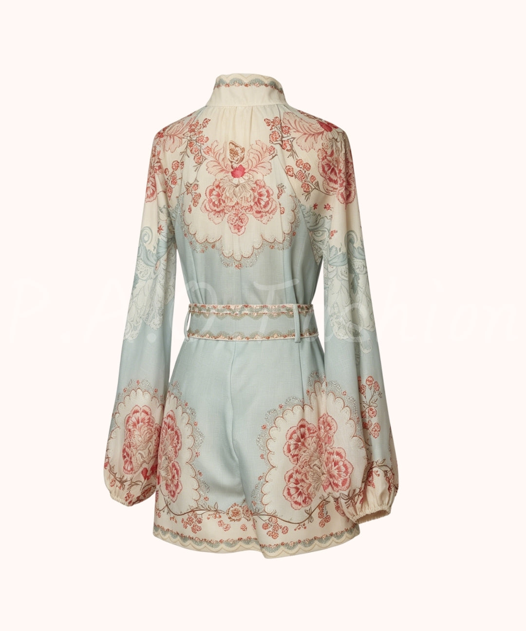 Vintage Floral High Neck Shirt & Shorts Set[Available Now]