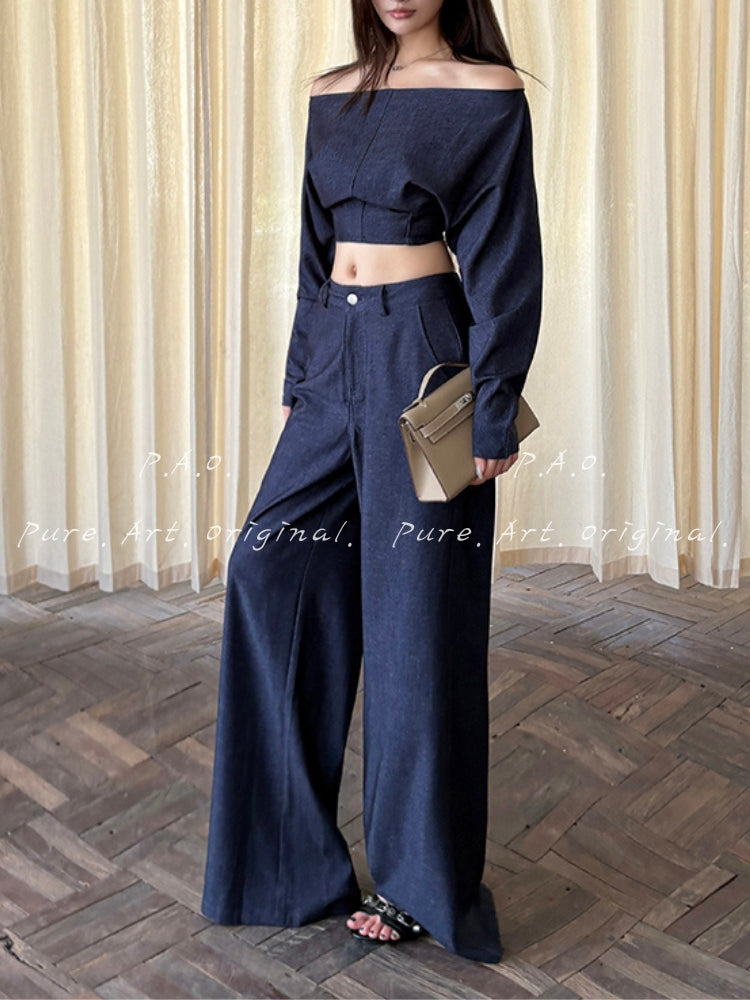 Off-Shoulder Cropped Top & Wide-Leg Pants Set