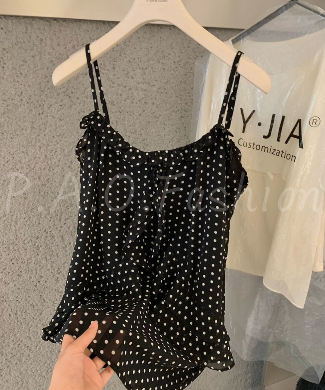 French Polka Dot Ruffle Cami & Wide-Leg Pants Set