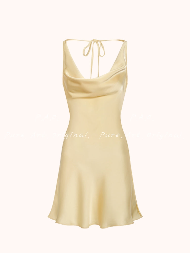 SOLENE SATIN COWL BACKLESS MINI DRESS