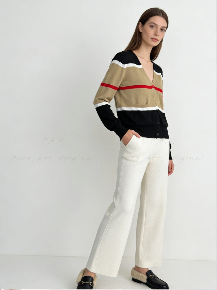 Striped Knit Fitted Cardigan