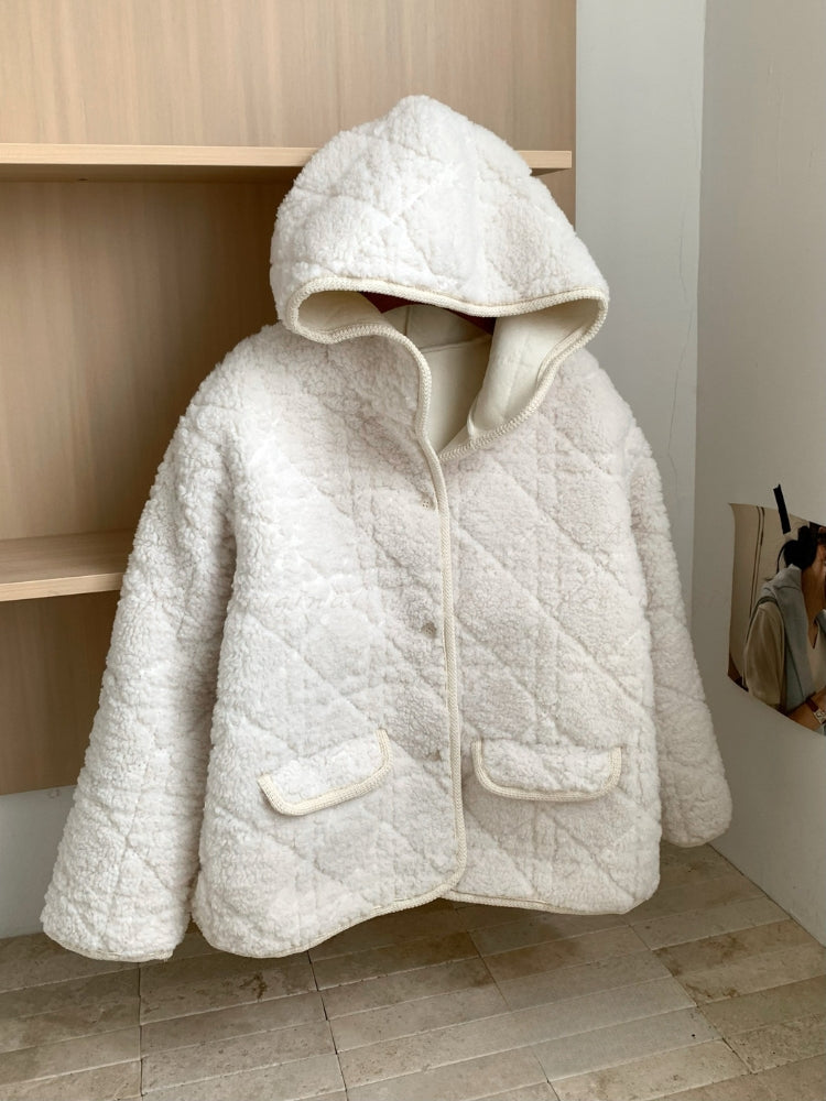 Quilted Embossed Teddy Hooded Coat