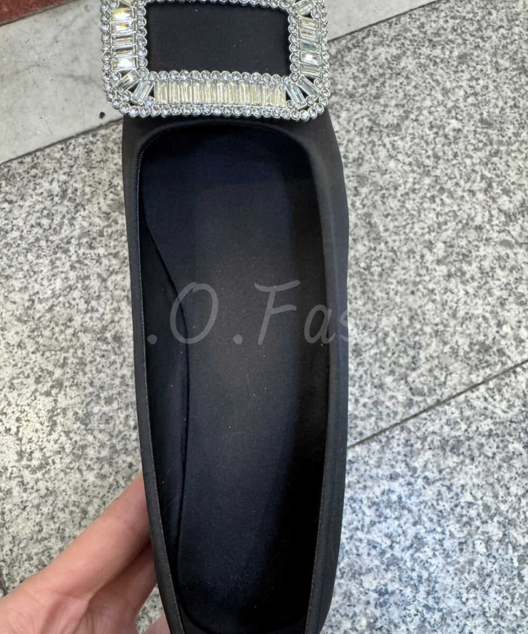 Square-Toe Satin Heels with Rhinestone Buckle