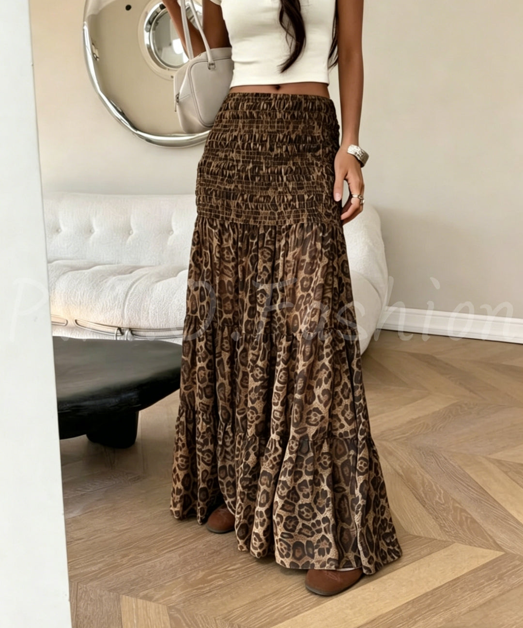 Leopard Print Tiered Ruffle Skirt[Available Now]