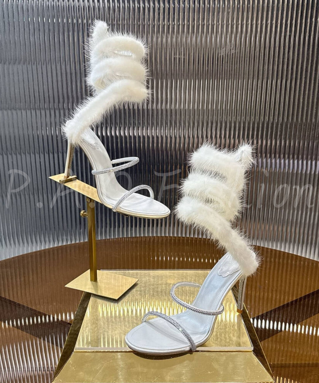 Rhinestone Feather Tie-Up Heeled Sandals