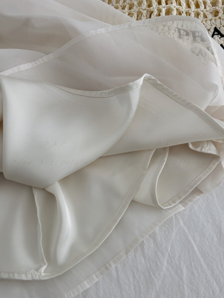 Elastic Waist Chiffon Ruffle Mermaid Maxi Skirt