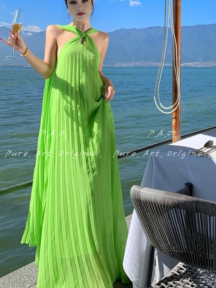 Azure Breeze Pleated Maxi