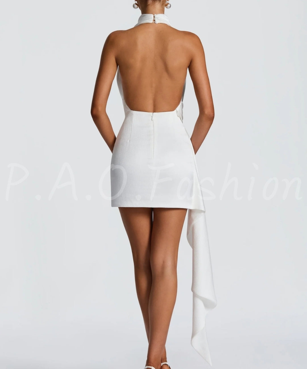 High Neck Backless Draped Mini Dress[Available Now]