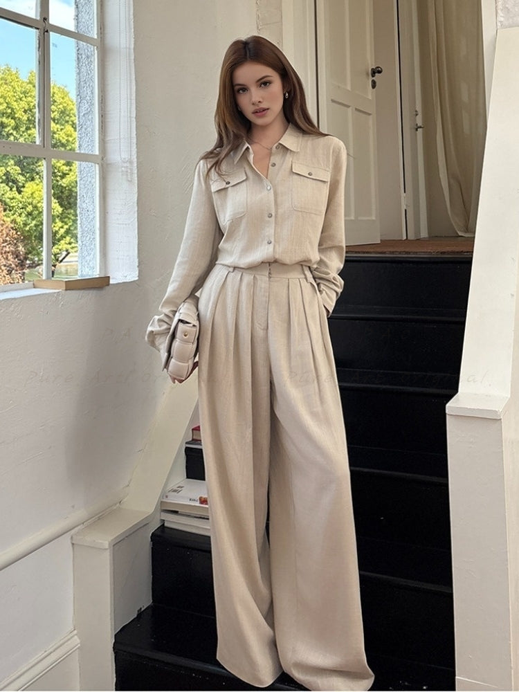Linen Shirt & Wide-Leg Trousers Two-Piece Set