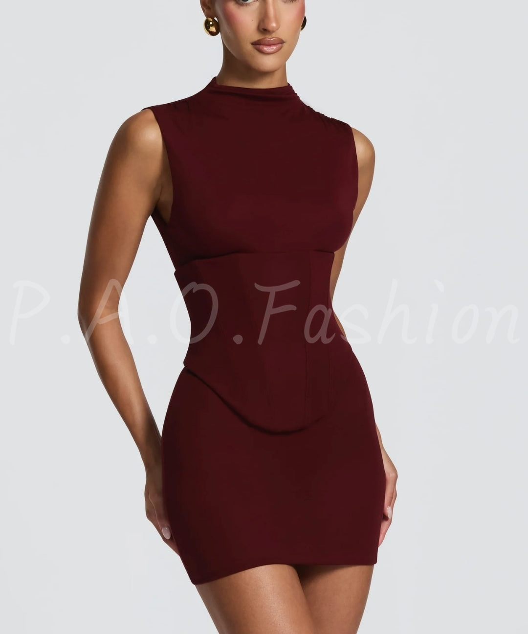 High-Neck Bodycon Mini Dress[Available Now]