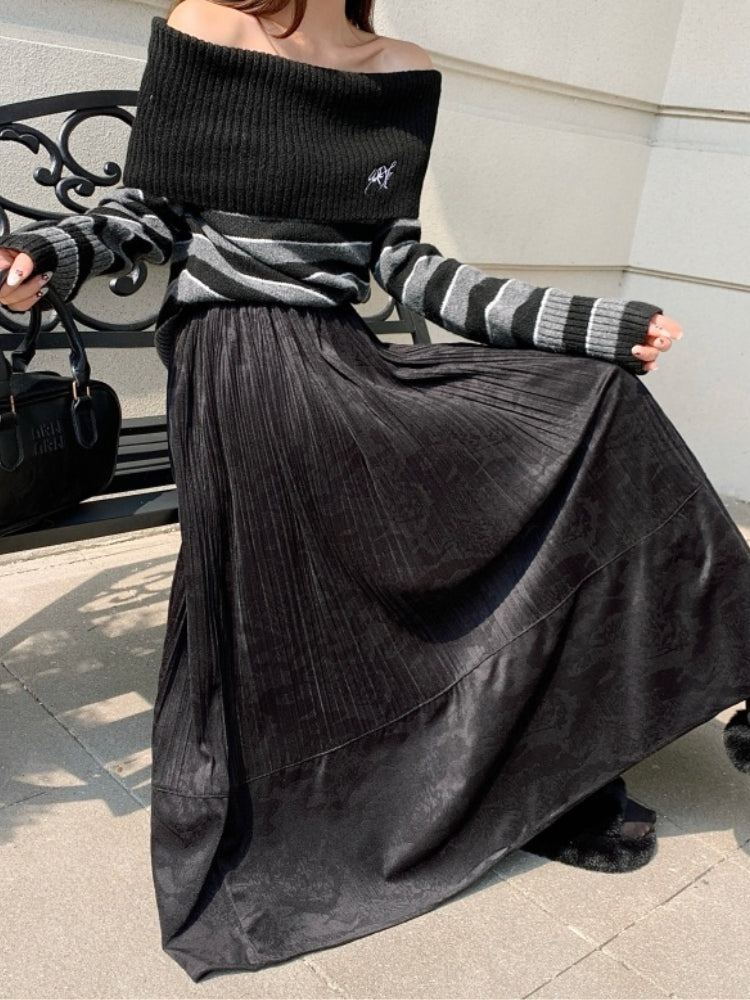 Vintage Suede-Like Pleated A-Line Skirt