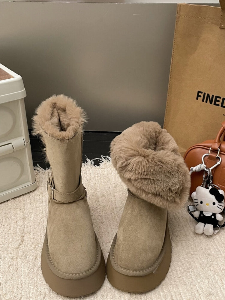 Thickened Fur-Lined Non-Slip Platform Mid-Calf Snow Boots