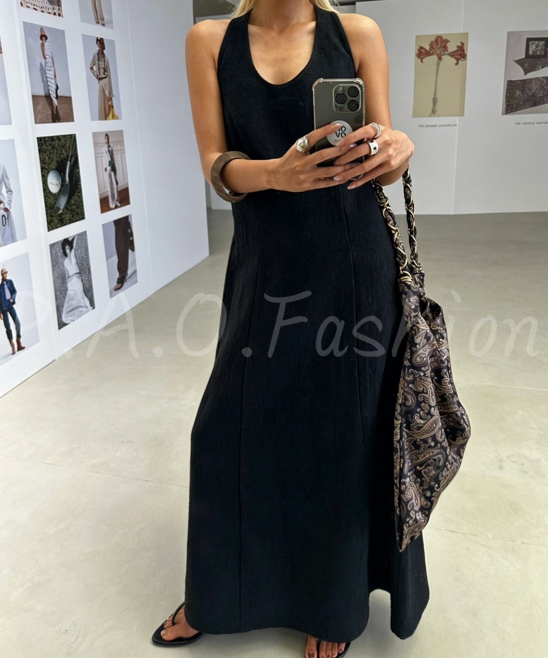 Minimal Braided Halter Linen Dress