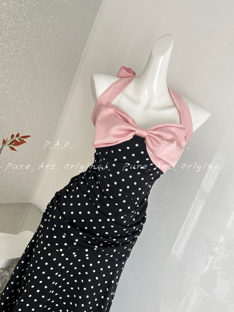 POLKA DOT BUTTERFLY WRAP MAXI DRESS