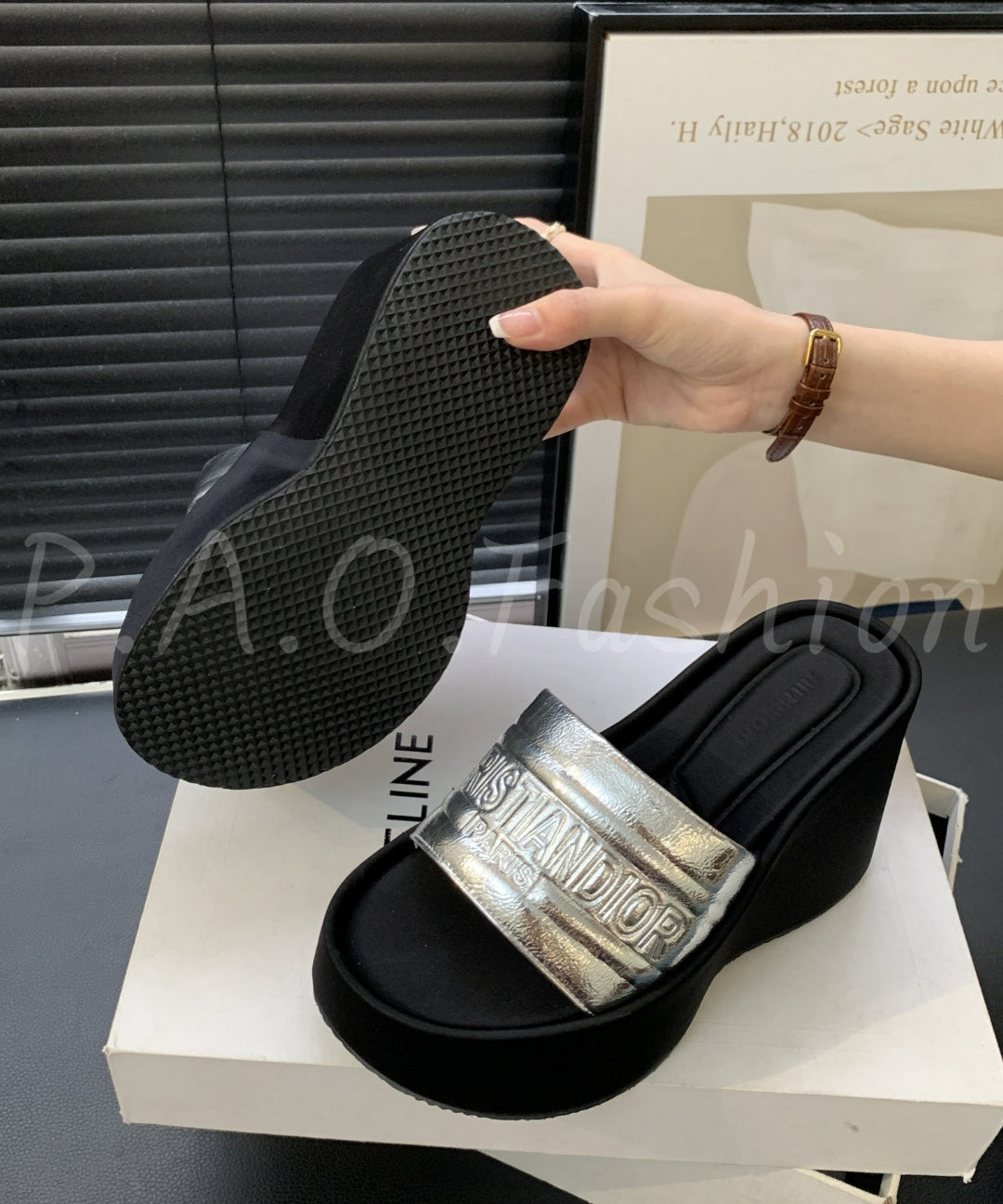 Elevated Platform Wedge Slide Sandals