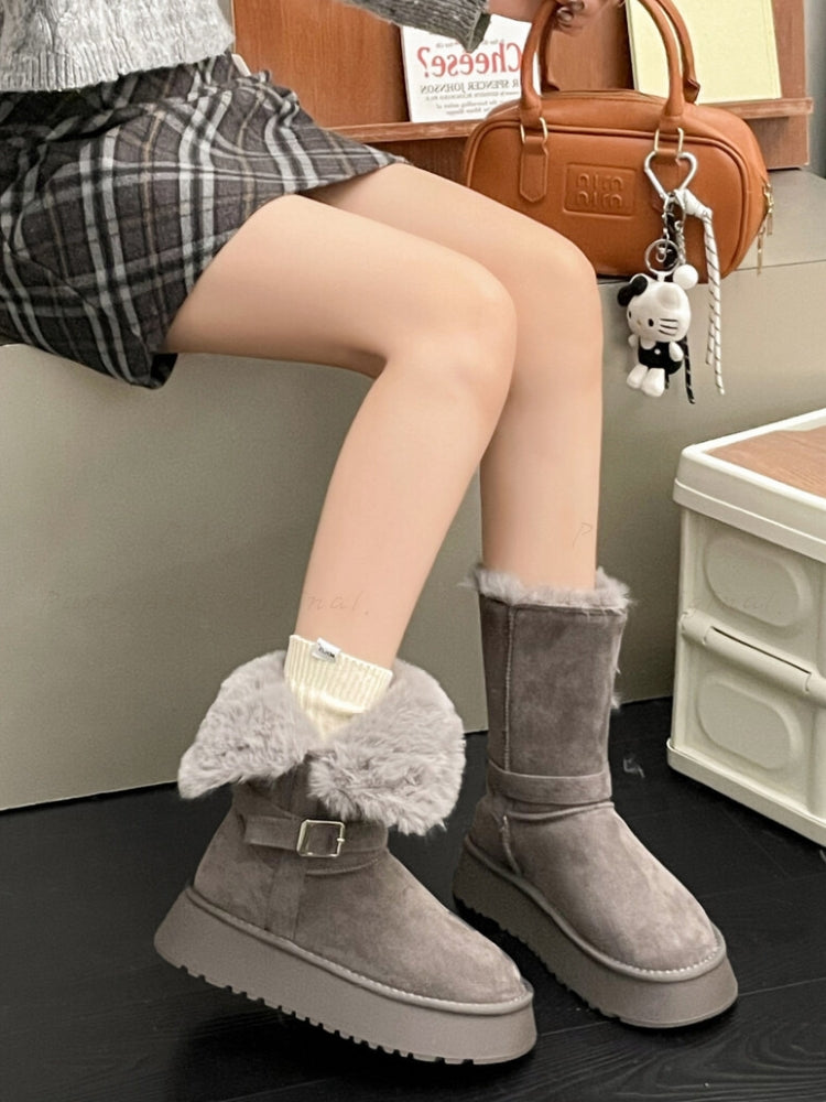 Thickened Fur-Lined Non-Slip Platform Mid-Calf Snow Boots
