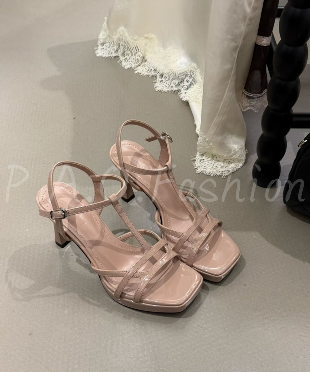 T-Strap Square Toe Heeled Sandals