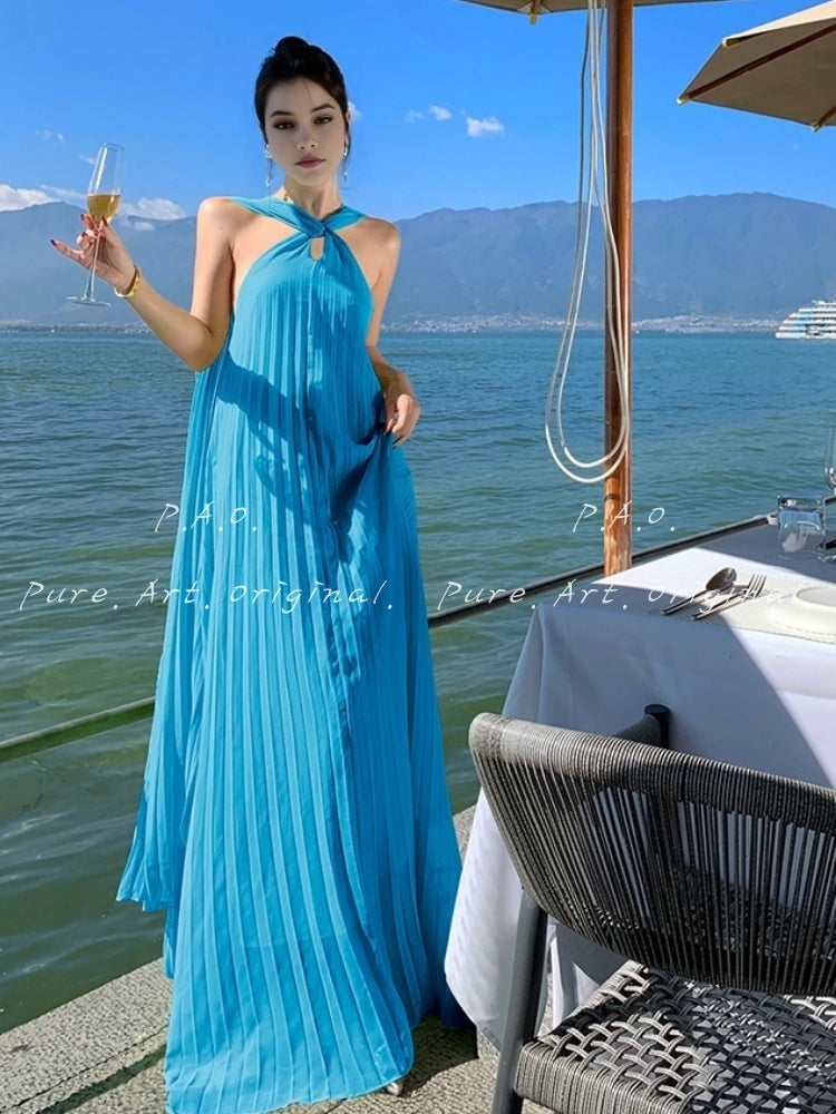 Azure Breeze Pleated Maxi