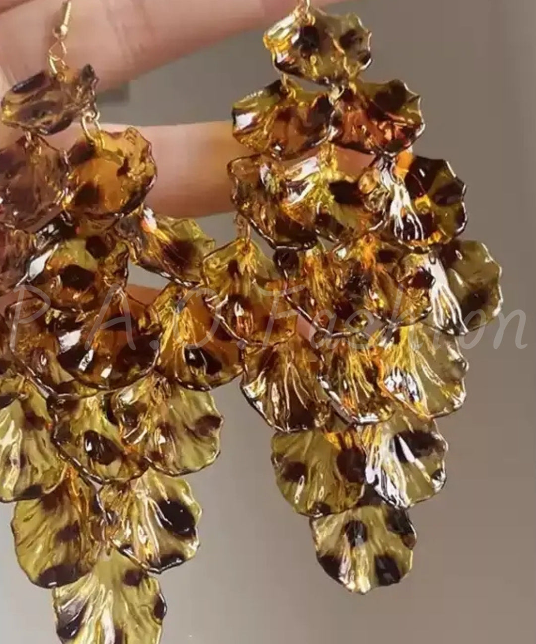 Amber Leopard Petal Tassel Earrings