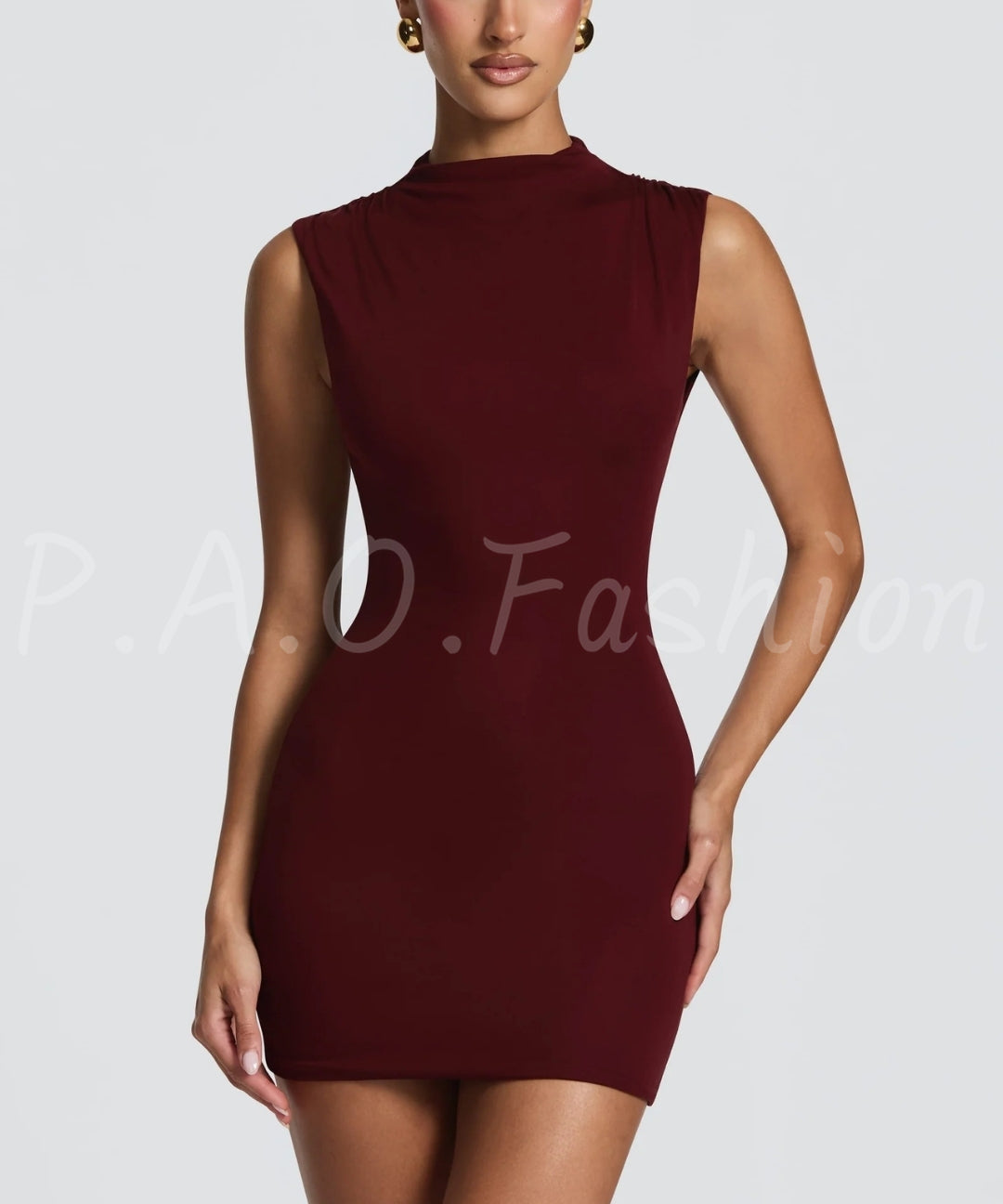High-Neck Bodycon Mini Dress[Available Now]