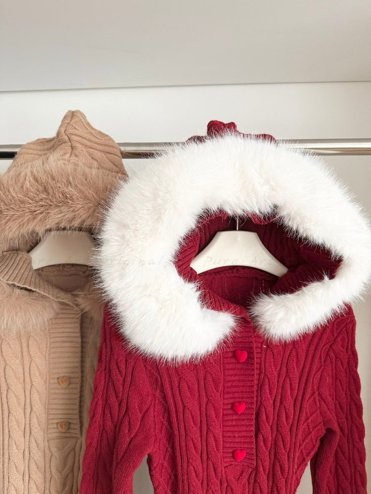Eco Faux Fox Fur Hooded Knit Mini Dress