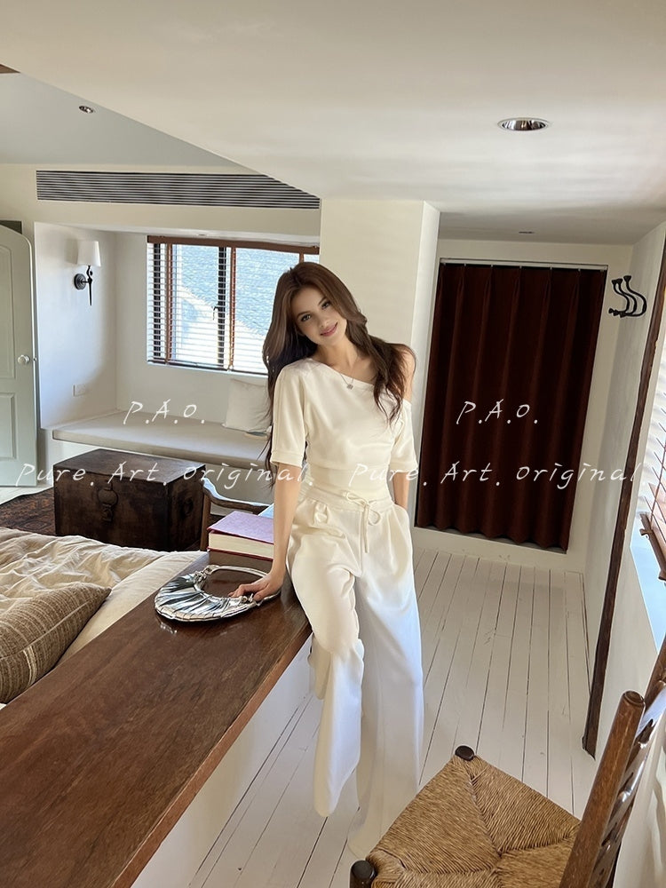 Asymmetric Waist-Snatched Wide-Leg Set