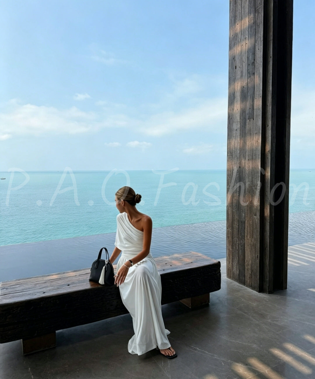One-Shoulder Pleated Waist Maxi Dress[Available Now]