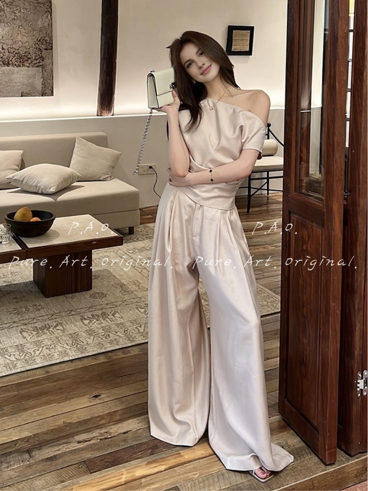 ELARA SATIN ASYMMETRIC SET