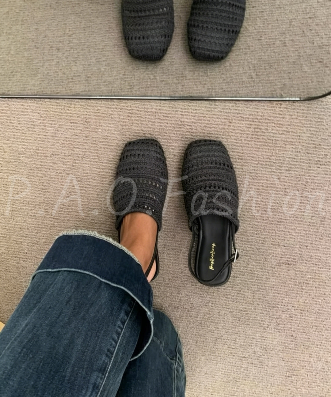 Woven Square-Toe Flat Sandals with Back Strap