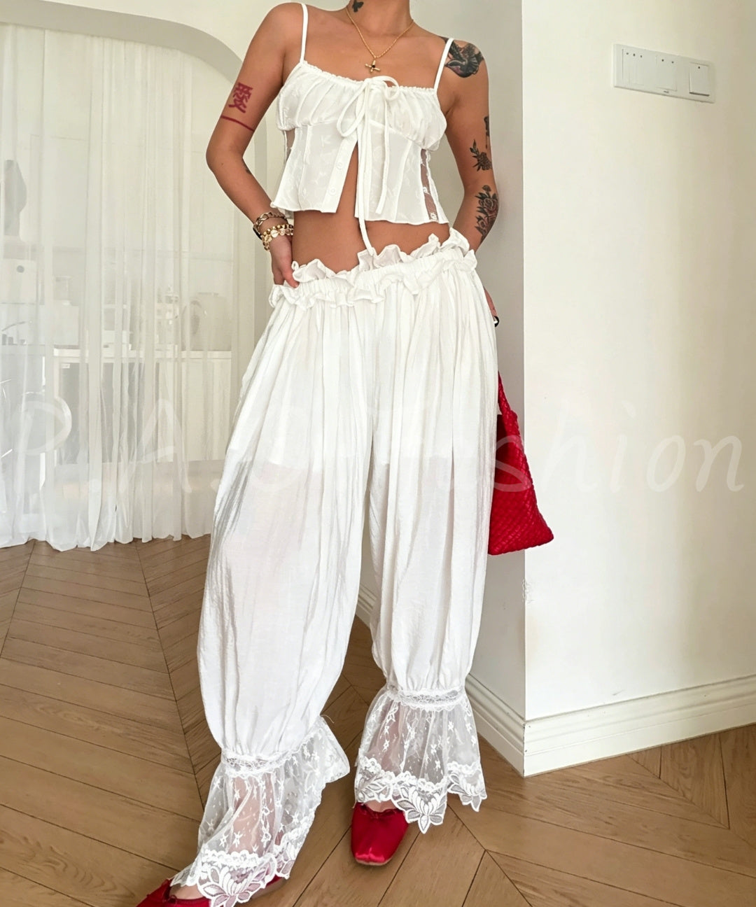 Lace Trim Cami & Balloon Pants Set