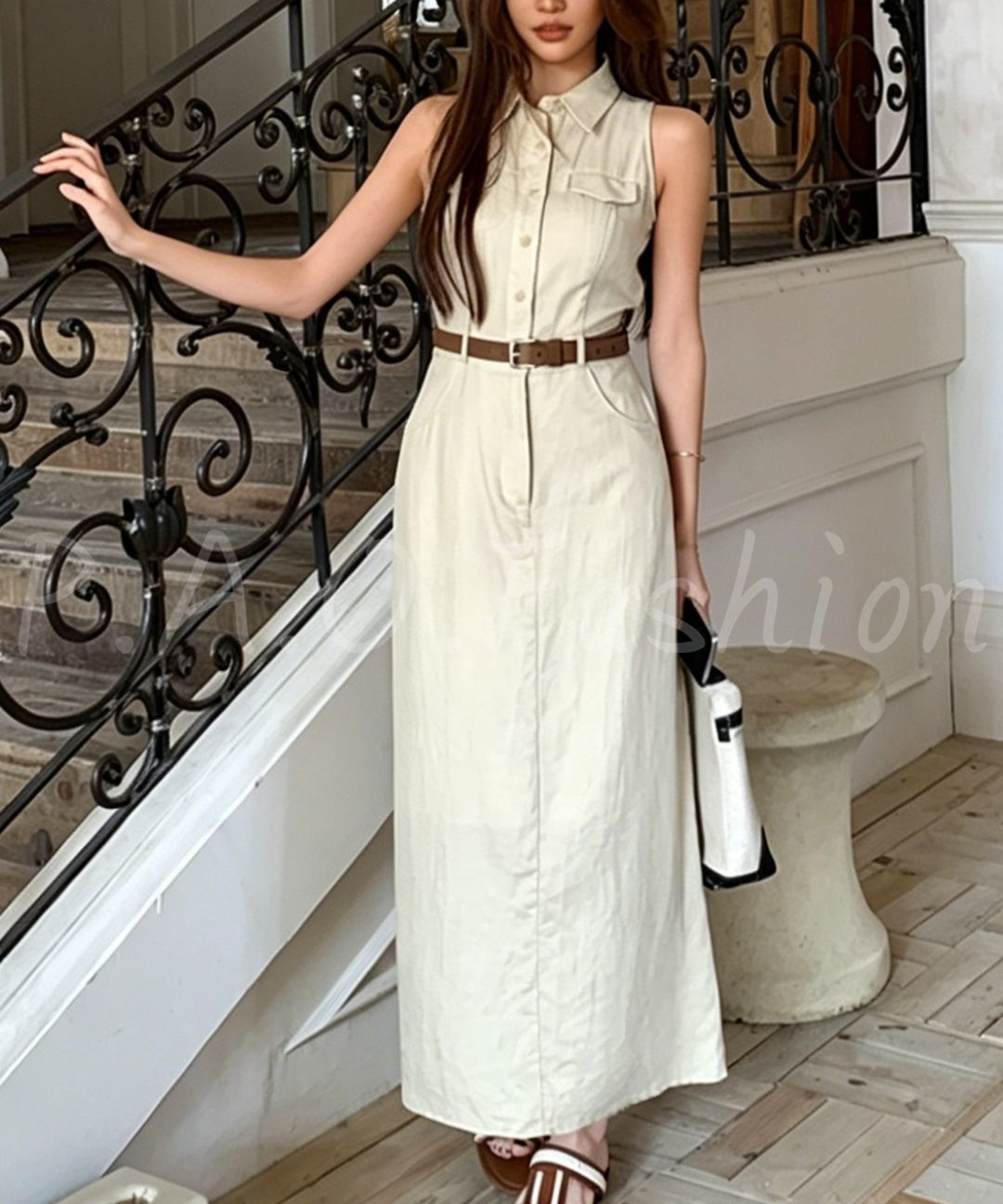 Utility Belted Cotton Maxi Dress